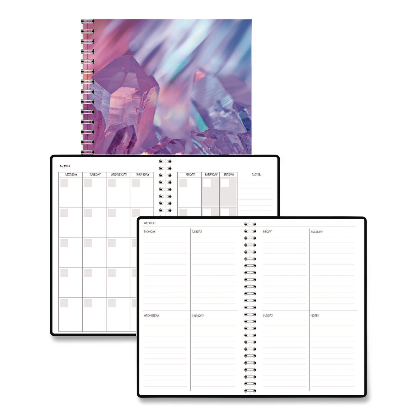House of Doolittle™ Recycled Non-Dated Monthly/Weekly Planner, Crystals, Blue/Pink/White Cover, Undated (HOD212143)