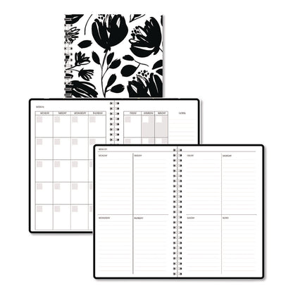 House of Doolittle™ Recycled Non-Dated Monthly/Weekly Planner, Black and White Floral, Black/White Cover, Undated (HOD212149)