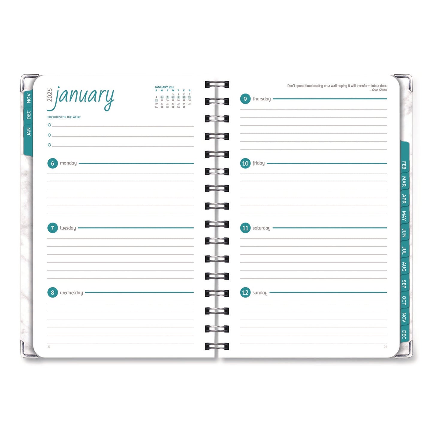 global-printed-products-marble-weekly-monthly-planner-marble-stone-artwork-8-x-5-5-white-gray-silver-cover-14-month-nov-2024-to-dec-2025-gpuspls255804_2