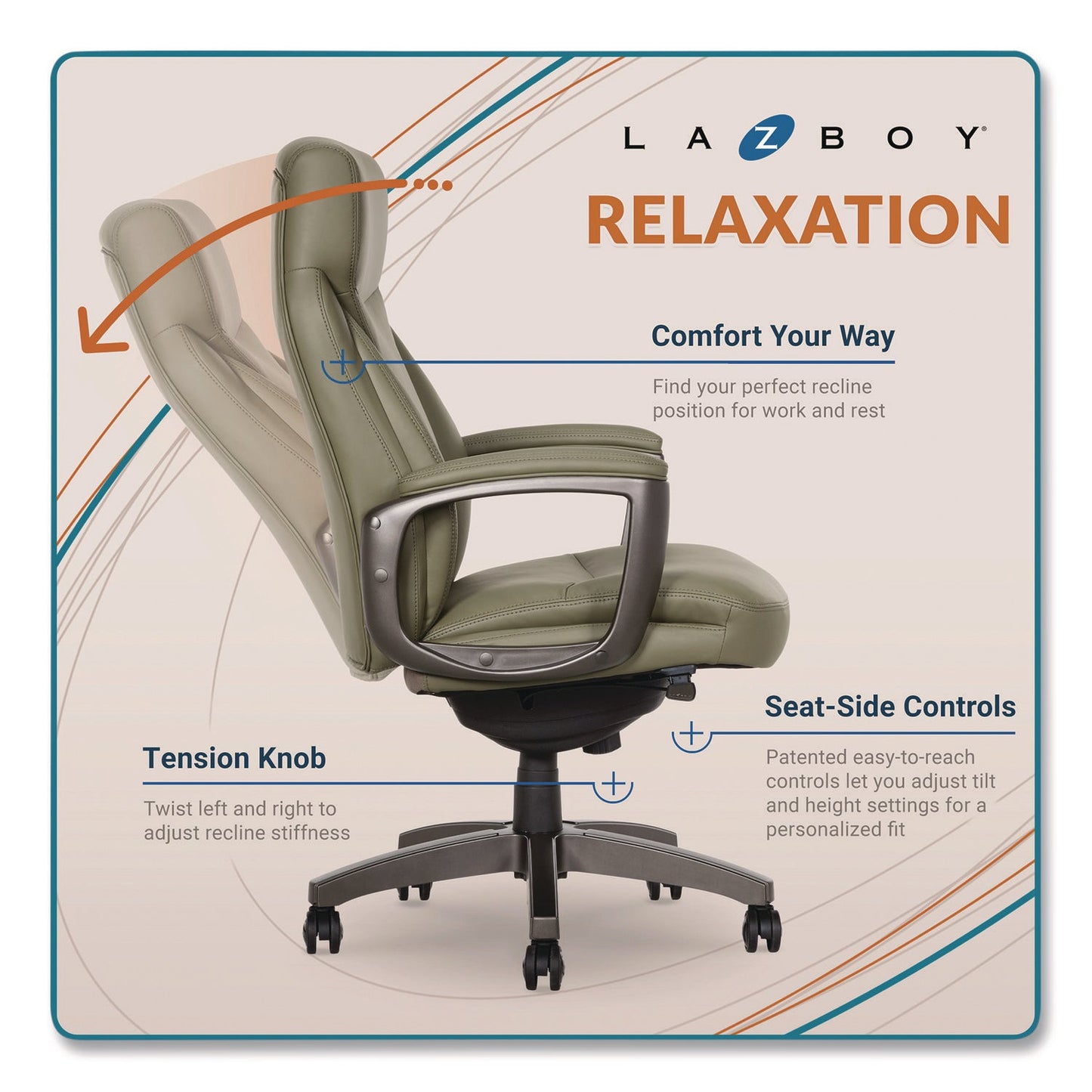 la-z-boy®-arcadian-bonded-leather-executive-chair-supports-up-to-275-lb-19-x-22-seat-height-olive-back-seat-gray-black-base-lzb60008olv_4