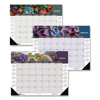 House of Doolittle™ Recycled Succulent and Cacti Desk Pad Calendar, 17 x 22, Multicolor Sheets, Black Corners, 12-Month (Jan to Dec): 2026 (HOD121)