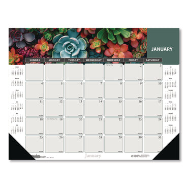 House of Doolittle Recycled Succulent/Cacti Desk Pad, Julian Dates, January 2027 to December 2027, 22" x 17" (HOD121)