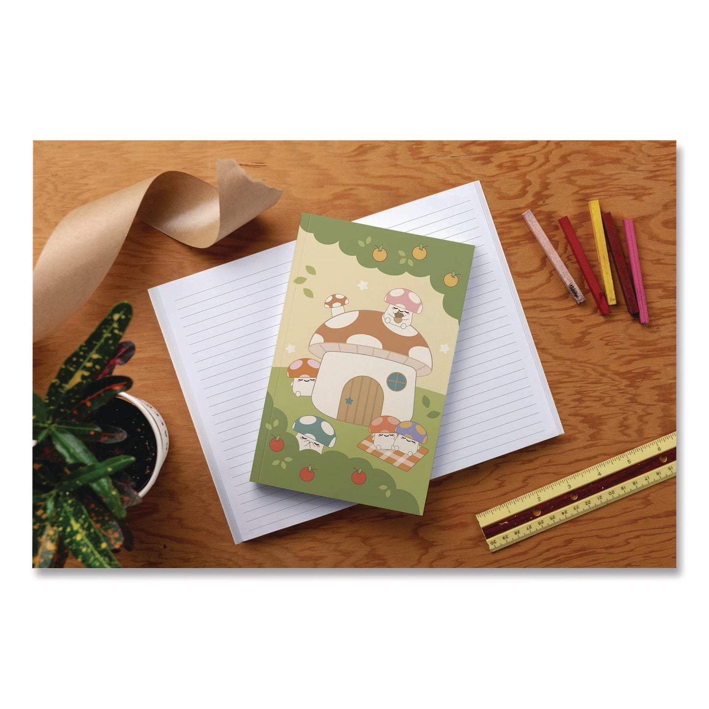 denik-smoko-mushroom-garden-layflat-notebook-1-subject-medium-college-rule-green-tan-red-cover-72-8-x-5-sheets-dnklfc1888l_2