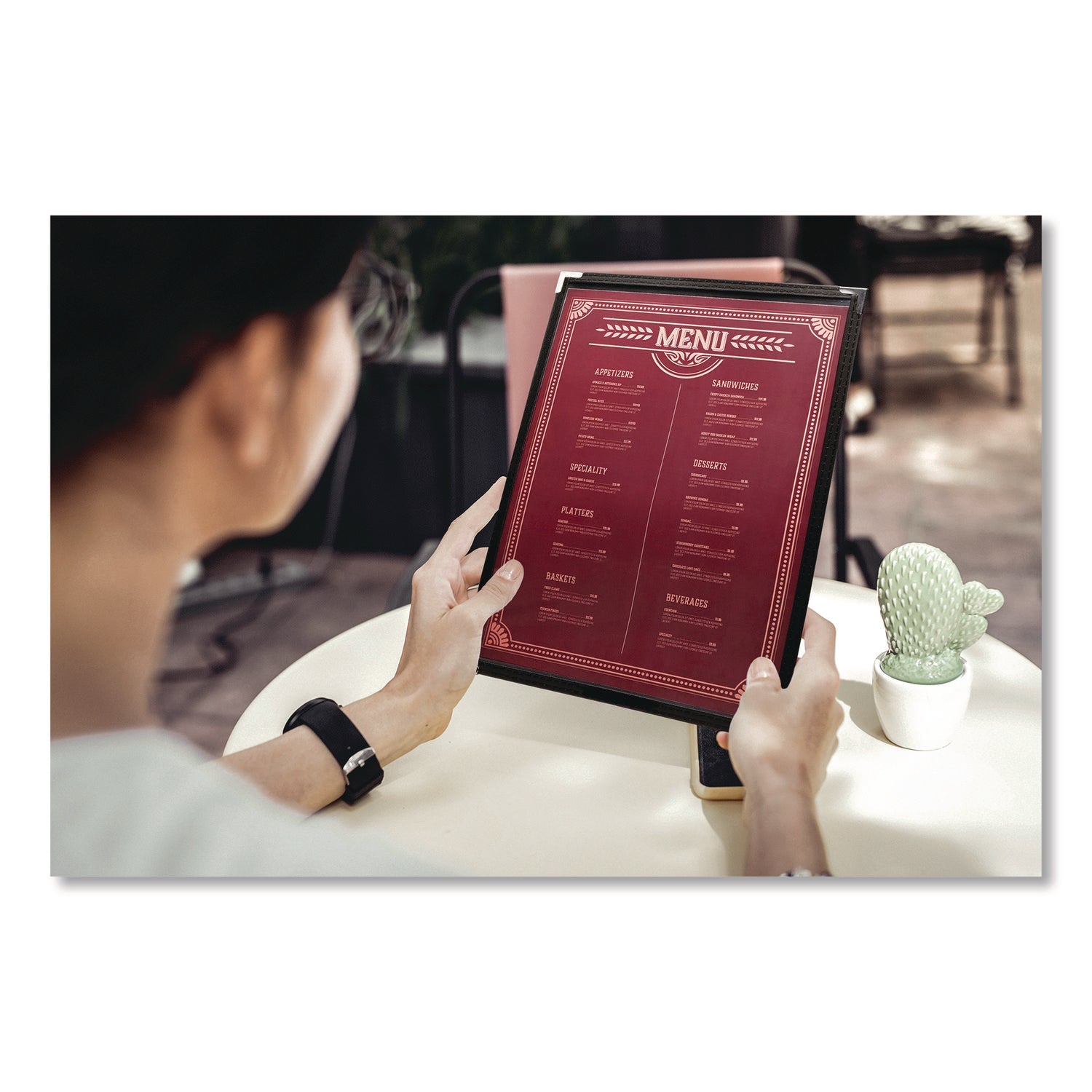 excello-global-products-r-menu-holder-for-8-5-x-11-menus-portrait-orientation-2-view-9-3-x-12-holder-clear-black-silver-10-pack-exosplsmenu2_3