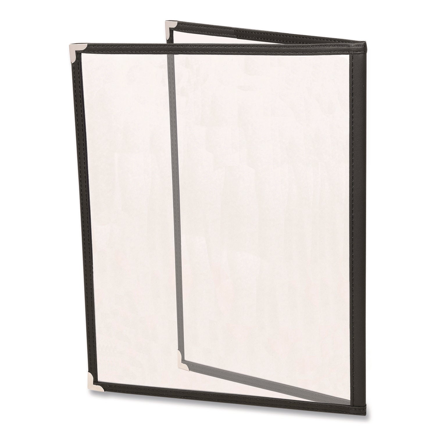 excello-global-products-r-menu-holder-for-8-5-x-11-menus-portrait-orientation-4-view-9-6-x-12-holder-clear-black-silver-10-pack-exosplsmenu4_4