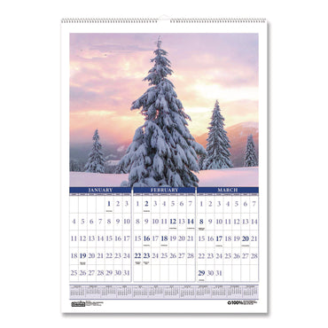 House of Doolittle™ Recycled Three-Month Season Wall Calendar, 12 x 16.5, Multicolored Sheets, 14-Month: Dec 2025 to Jan 2027 (HOD323)