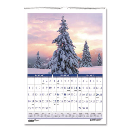 House of Doolittle™ Recycled Three-Month Season Wall Calendar, 12 x 16.5, Multicolored Sheets, 14-Month: Dec 2025 to Jan 2027 (HOD323)