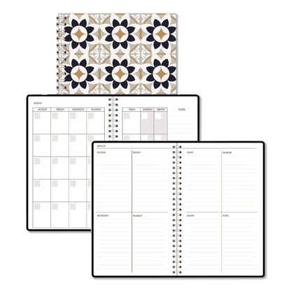 House of Doolittle™ Recycled Non-Dated Monthly/Weekly Planner, Flower Tiles, Tan/Black/White Cover, Undated (HOD212145)
