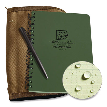 Rite in the Rain® All-Weather Wire-O Notebook, 1-Subject, Universal: Narrow Rule and Quadrille Rule, Dark Green Cover, (32) 7 x 4.63 Sheets (RIR973)