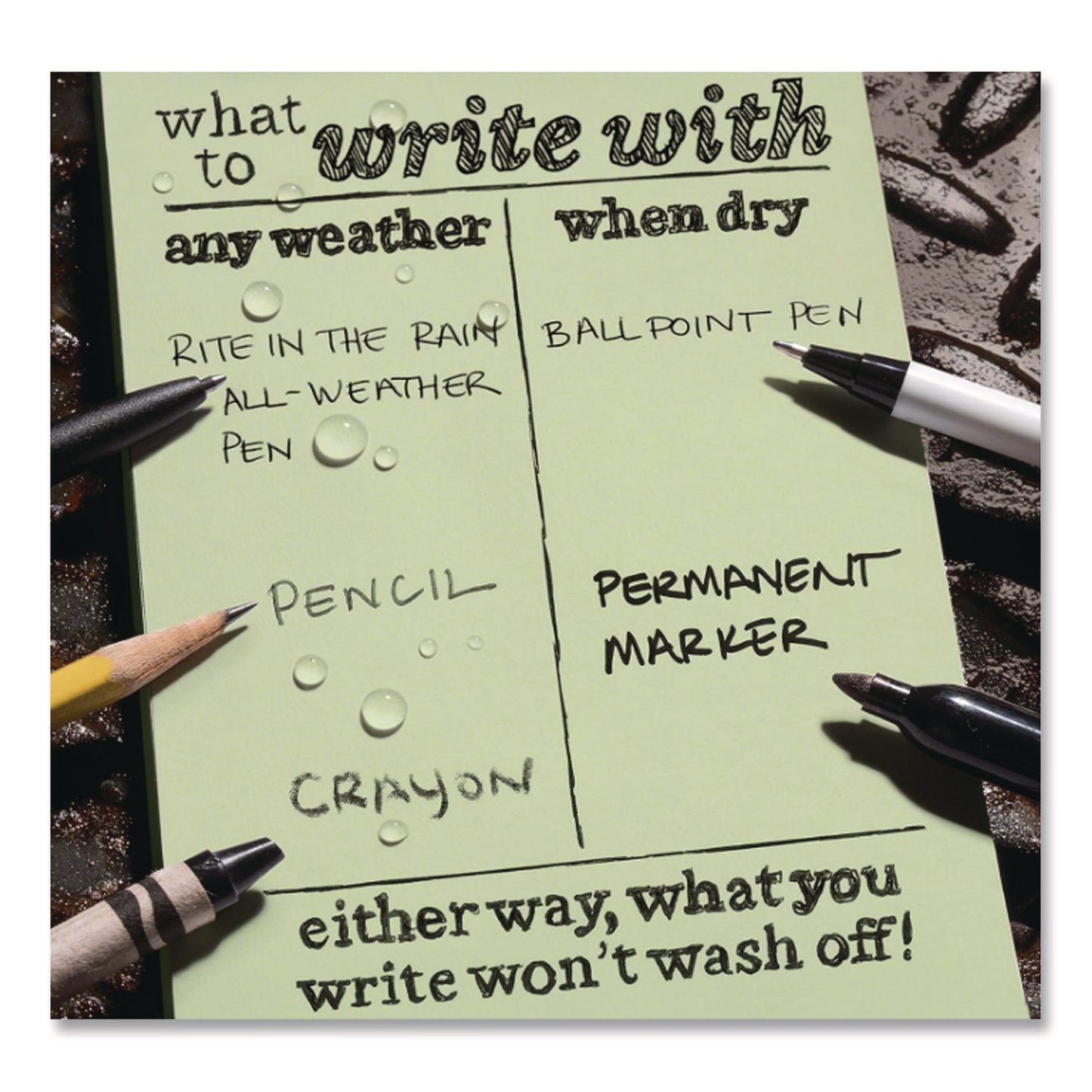 Rite in the Rain® All-Weather Wire-O Notebook, 1-Subject, Universal: Narrow Rule and Quadrille Rule, Dark Green Cover, (32) 7 x 4.63 Sheets (RIR973)
