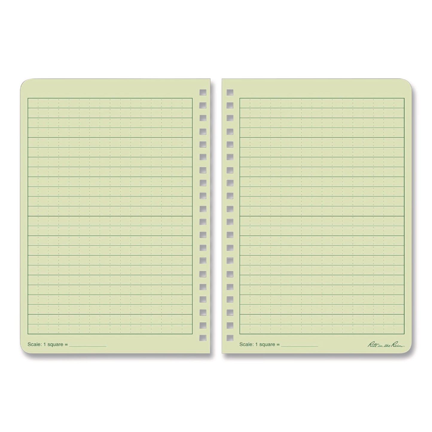 Rite in the Rain® All-Weather Wire-O Notebook, 1-Subject, Universal: Narrow Rule and Quadrille Rule, Dark Green Cover, (32) 7 x 4.63 Sheets (RIR973)