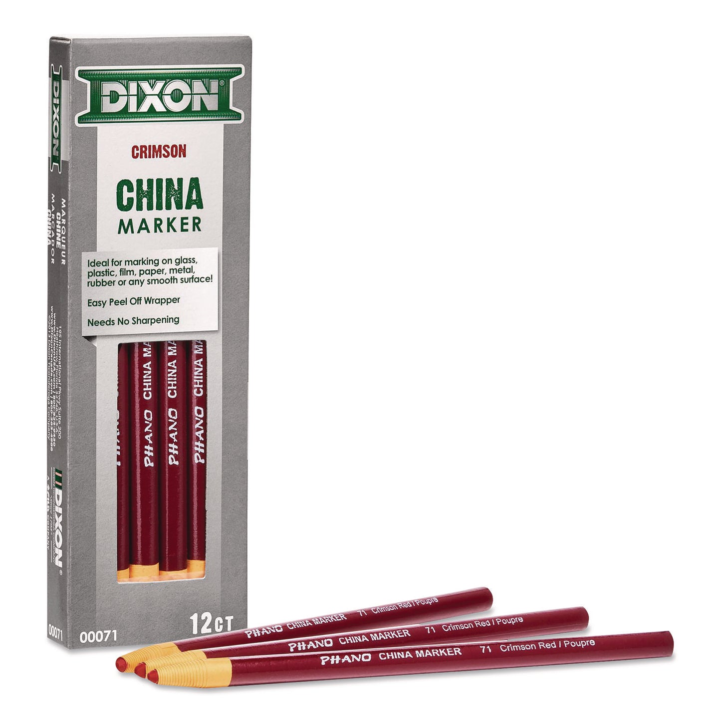 Dixon® China Marker, 0.3" x 7", Crimson Red, Dozen (DIX000710002)