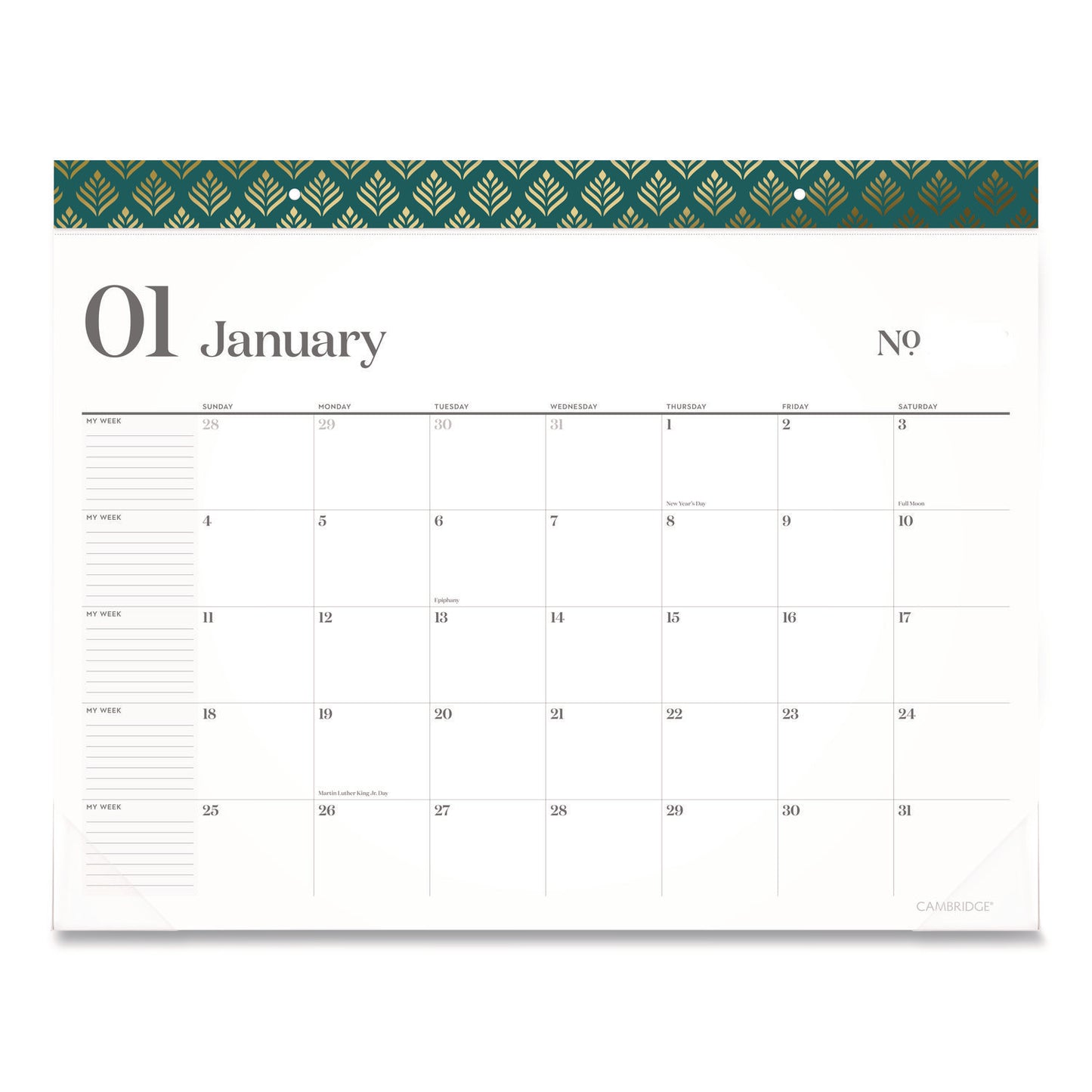 Cambridge® WorkStyle Monthly Desk Pad Calendar, 21.75 x 17, White Sheets, Teal Headband/Clear Corners, 12-Month (Jan-Dec): 2026 (AAG1606704)