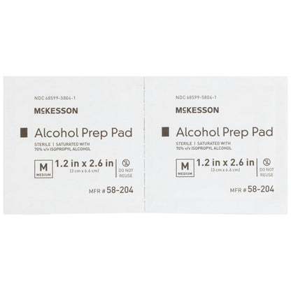 McKesson Alcohol Prep Pad 70% Strength Isopropyl Alcohol Individual Packet Medium Sterile (191089_BX)