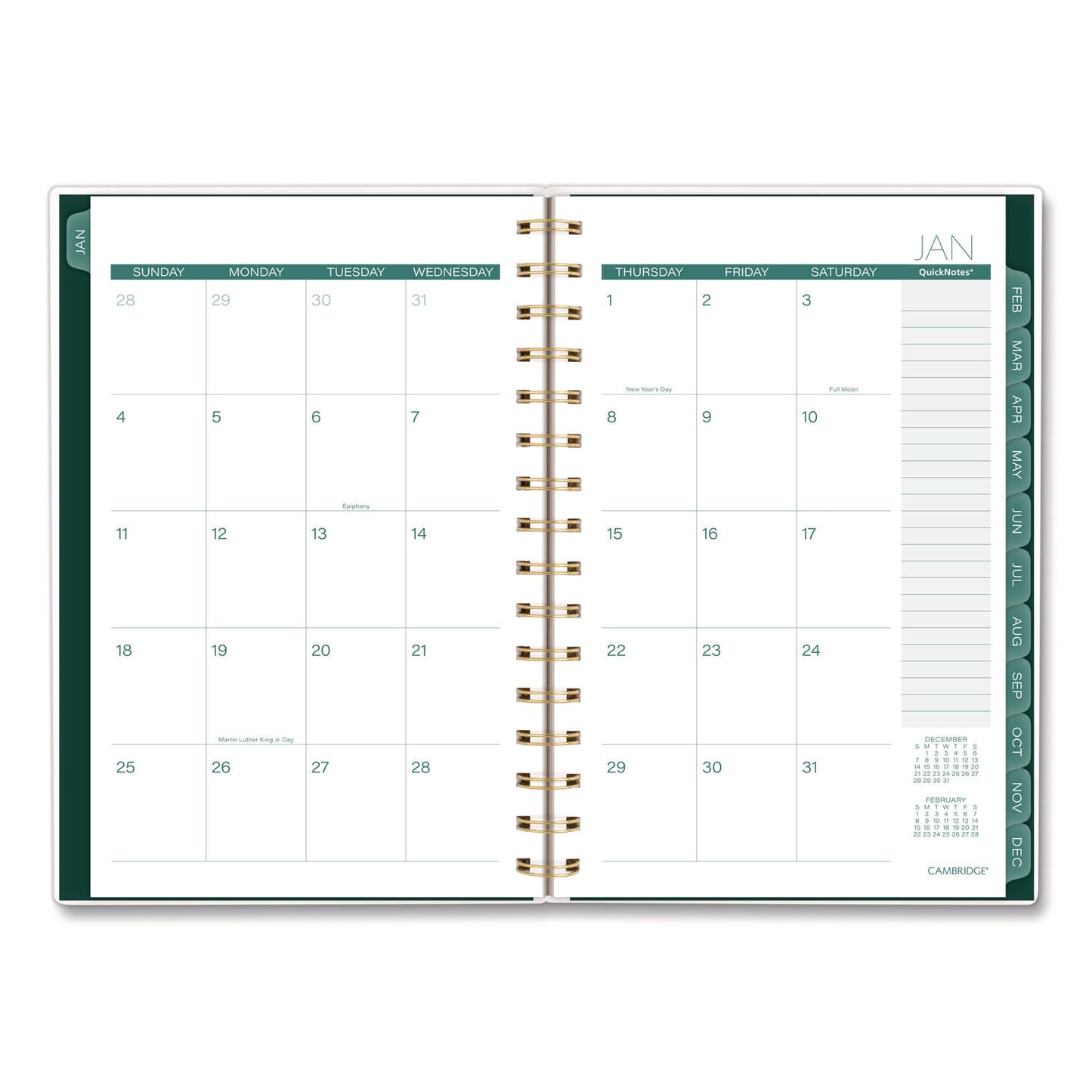 Cambridge® Emerald Isle Weekly/Monthly Planner, 8.5 x 5.5, Green Marbled Cover, 12-Month (Jan-Dec): 2026 (AAG1758200)