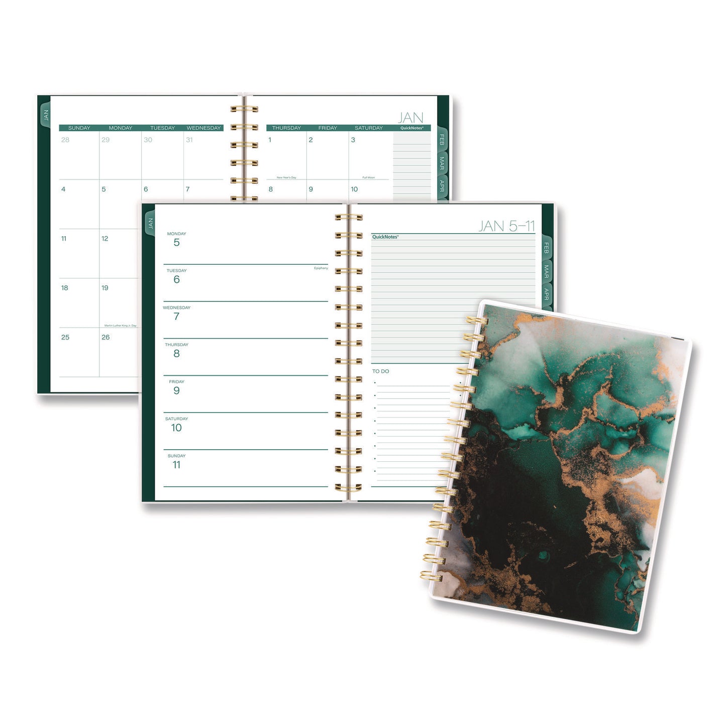 Cambridge® Emerald Isle Weekly/Monthly Planner, 8.5 x 5.5, Green Marbled Cover, 12-Month (Jan-Dec): 2026 (AAG1758200)