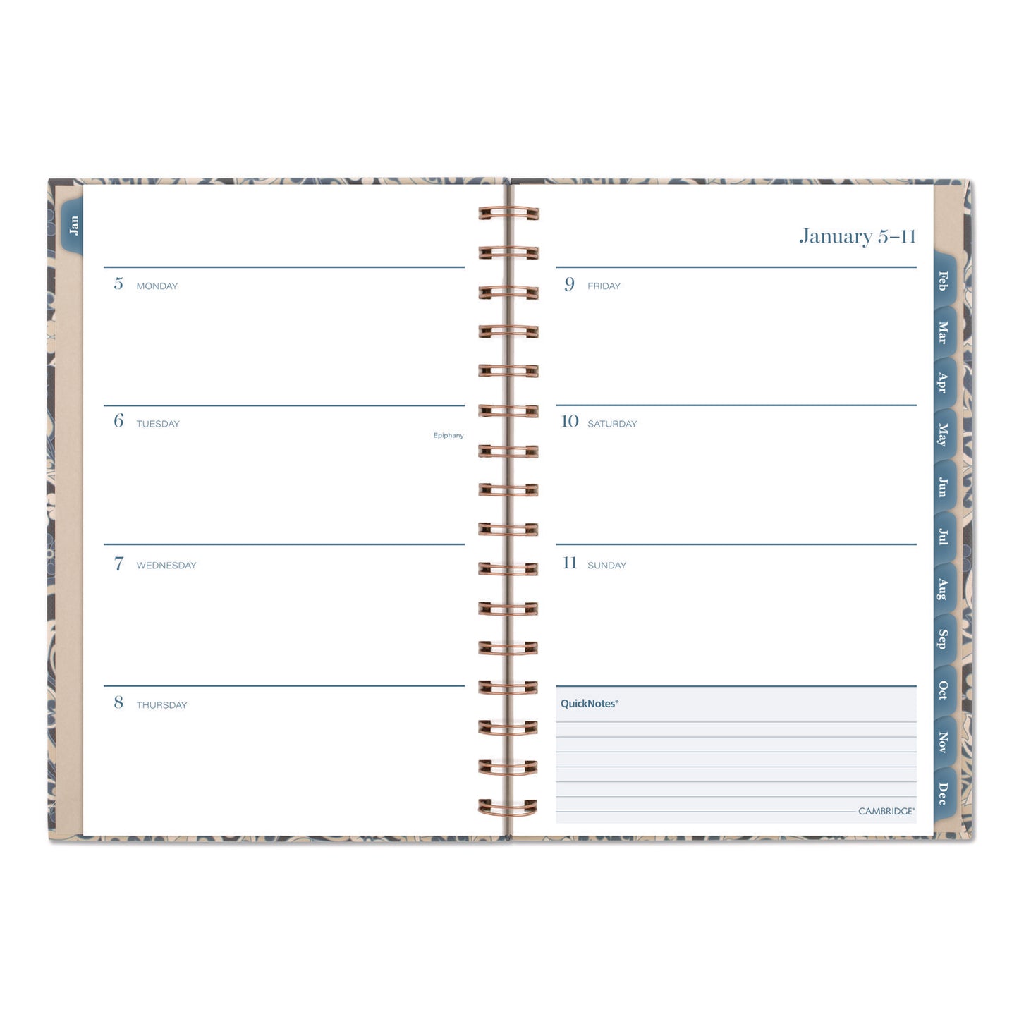 Cambridge® Elizabeth Weekly/Monthly Planner, 8.5 x 5.5, Floral Artwork, Blue Cover, 12-Month (Jan-Dec): 2026 (AAG1763200)