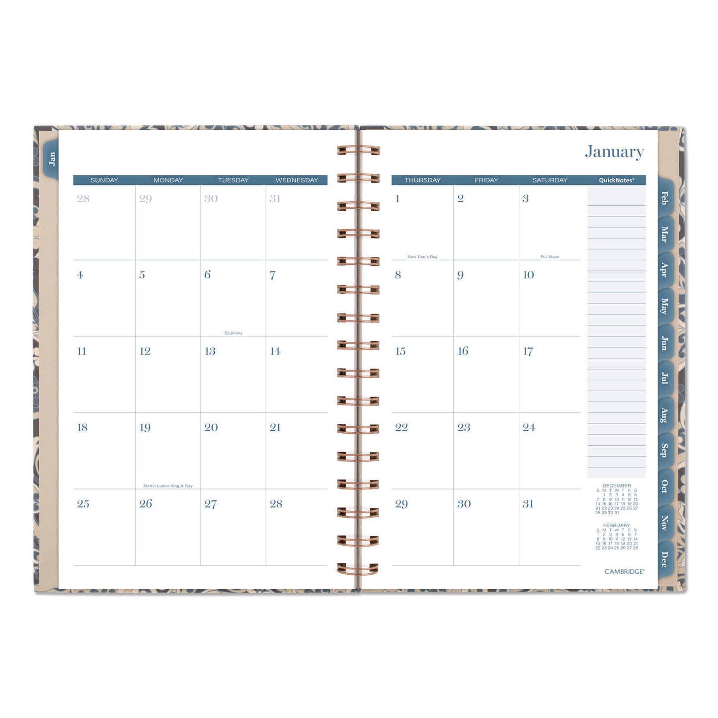 Cambridge® Elizabeth Weekly/Monthly Planner, 8.5 x 5.5, Floral Artwork, Blue Cover, 12-Month (Jan-Dec): 2026 (AAG1763200)