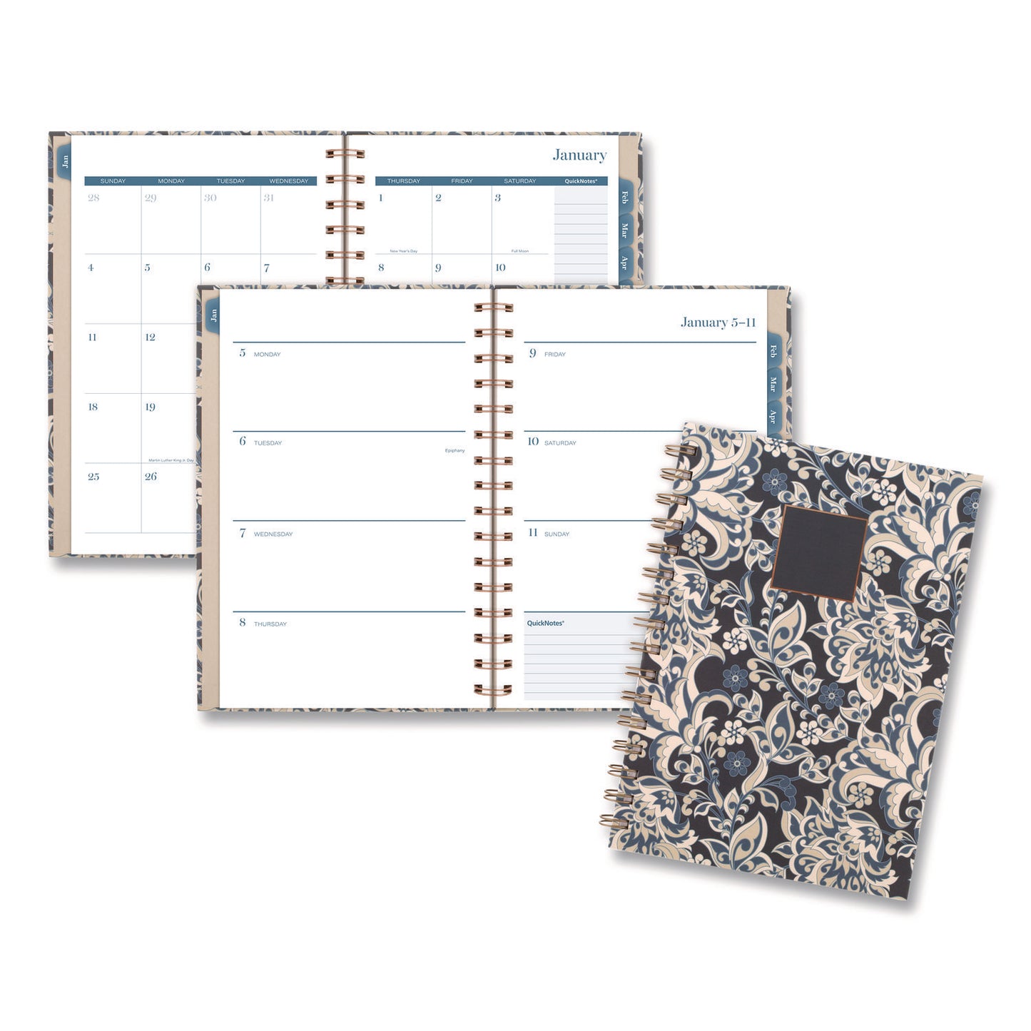 Cambridge® Elizabeth Weekly/Monthly Planner, 8.5 x 5.5, Floral Artwork, Blue Cover, 12-Month (Jan-Dec): 2026 (AAG1763200)