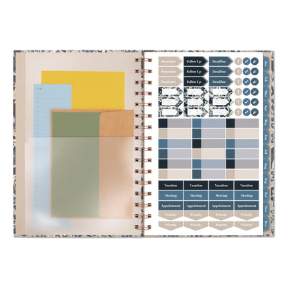 Cambridge® Elizabeth Weekly/Monthly Planner, 8.5 x 5.5, Floral Artwork, Blue Cover, 12-Month (Jan-Dec): 2026 (AAG1763200)