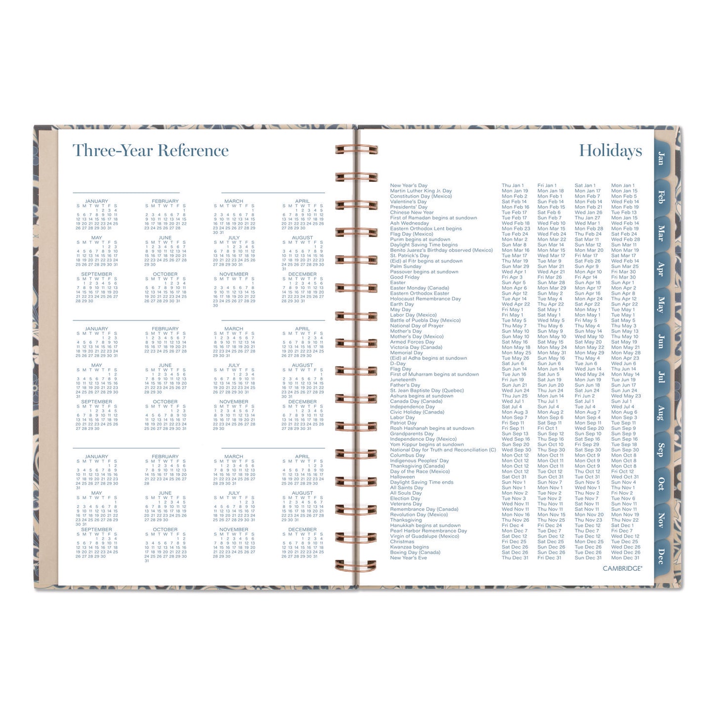 Cambridge® Elizabeth Weekly/Monthly Planner, 8.5 x 5.5, Floral Artwork, Blue Cover, 12-Month (Jan-Dec): 2026 (AAG1763200)