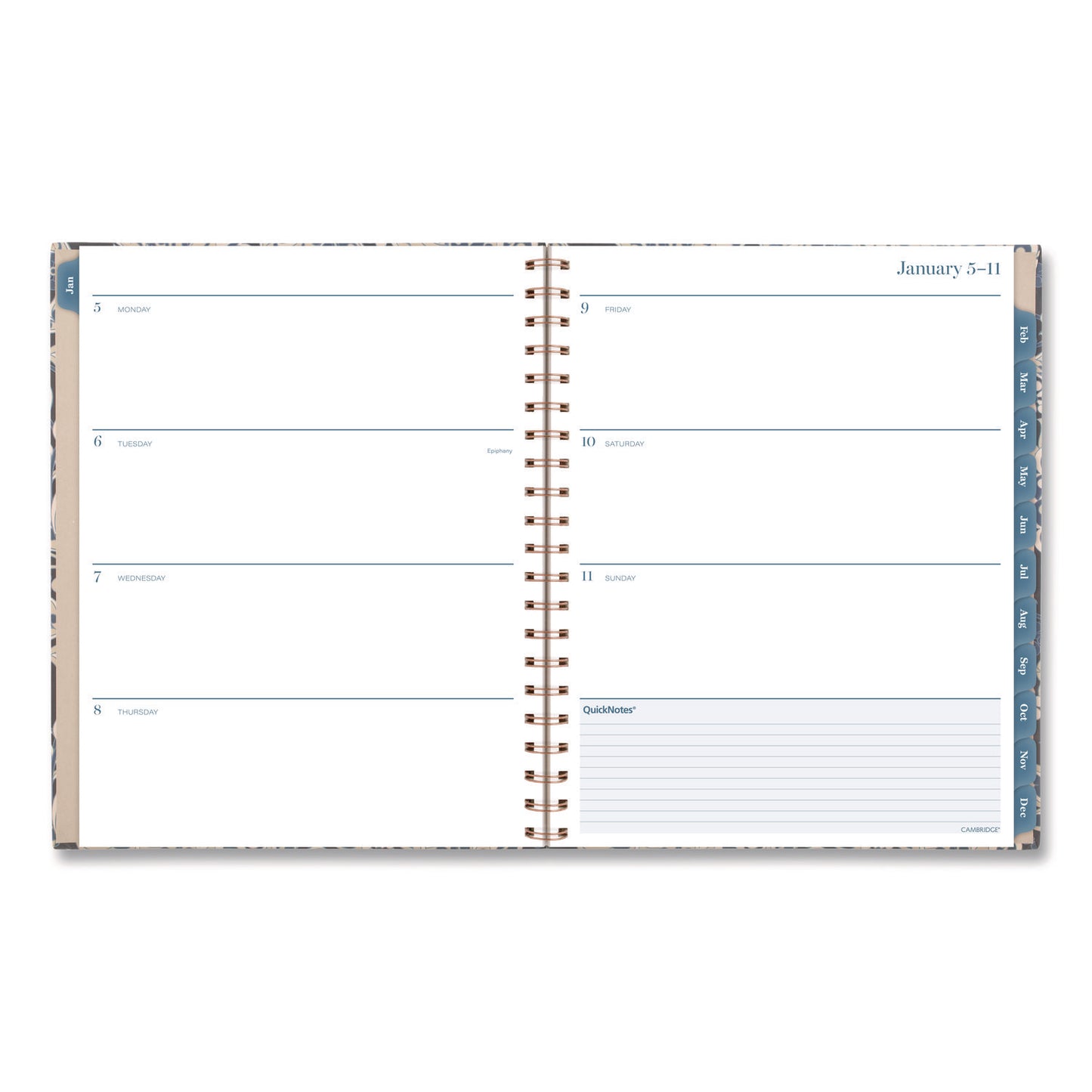 Cambridge® Elizabeth Weekly/Monthly Planner, 11 x 8.5, Floral Artwork, Blue Cover, 12-Month  (Jan-Dec): 2026 (AAG1763905)