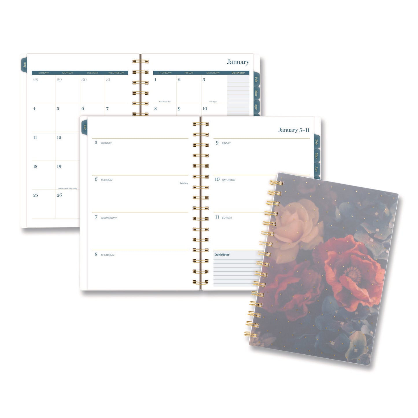 Cambridge® Midnight Garden Weekly/Monthly Planner, 8.5 x 5.5, Floral Artwork, Black/Pink/Green Cover, 12-Month (Jan-Dec): 2026 (AAG1768200)