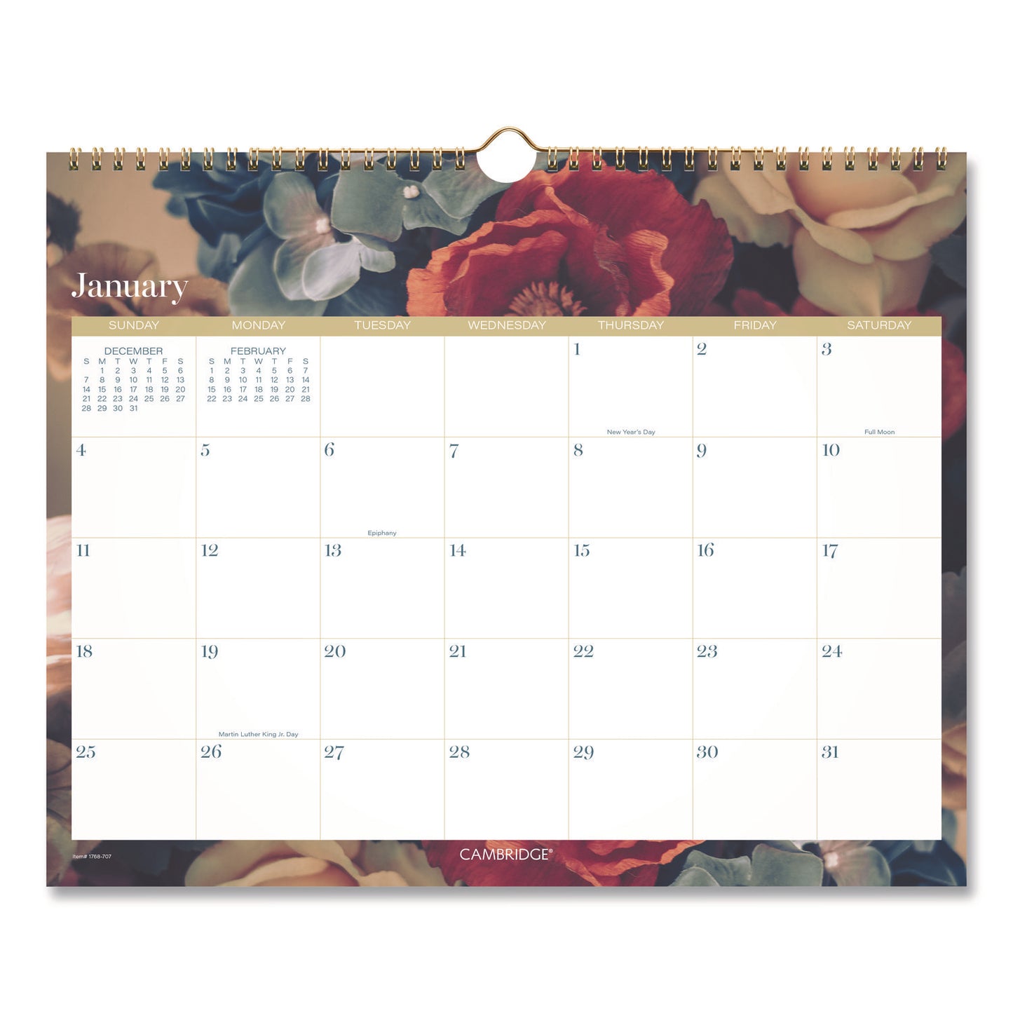 Cambridge® Midnight Garden Monthly Wall Calendar, 15 x 12, Floral Artwork, 12-Month (Jan-Dec): 2026 (AAG1768707)