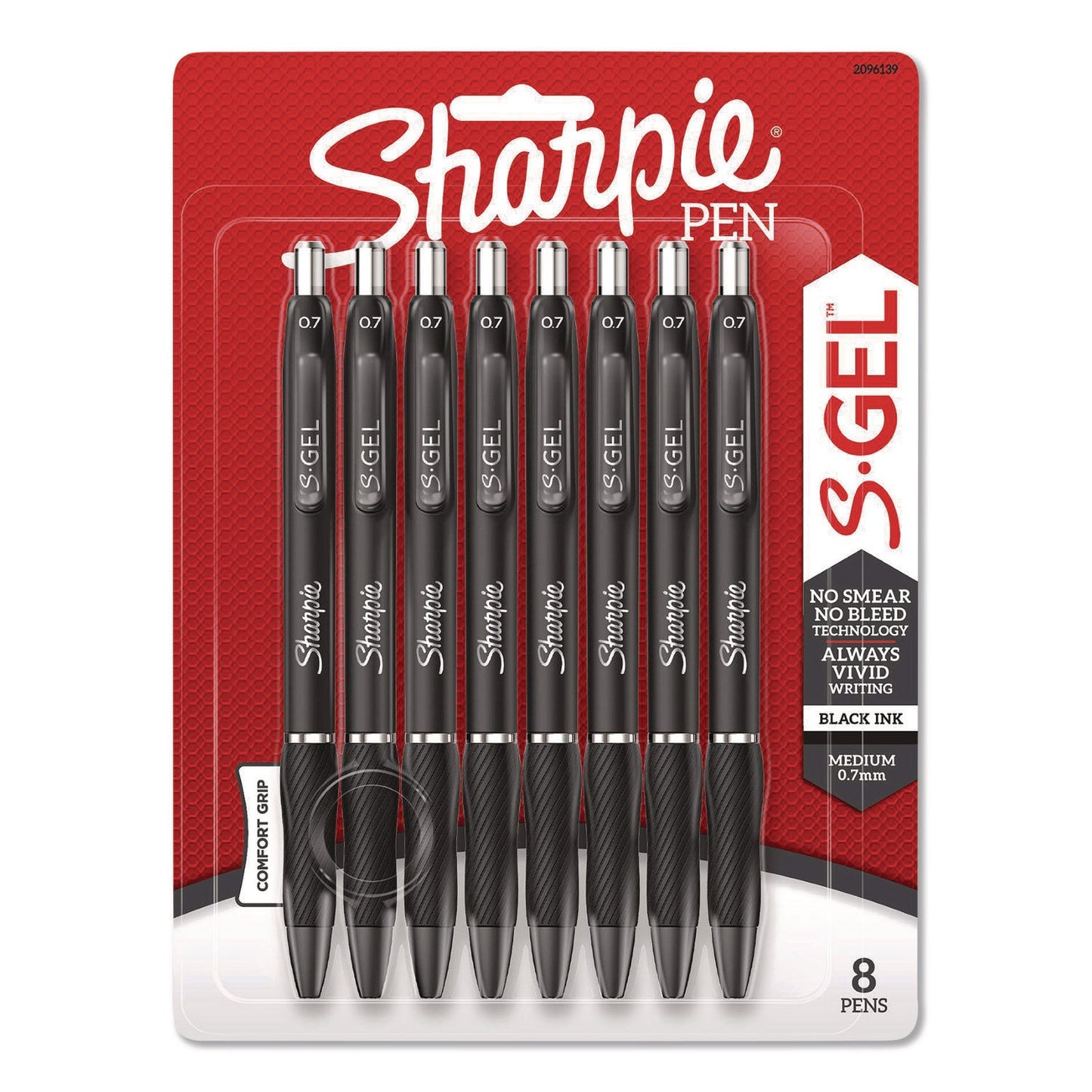 Sharpie® S-Gel™ S-Gel High-Performance Gel Pen, Retractable, Medium 0.7 mm, Black Ink, Black Barrel, 8/Pack (SAN2096139)