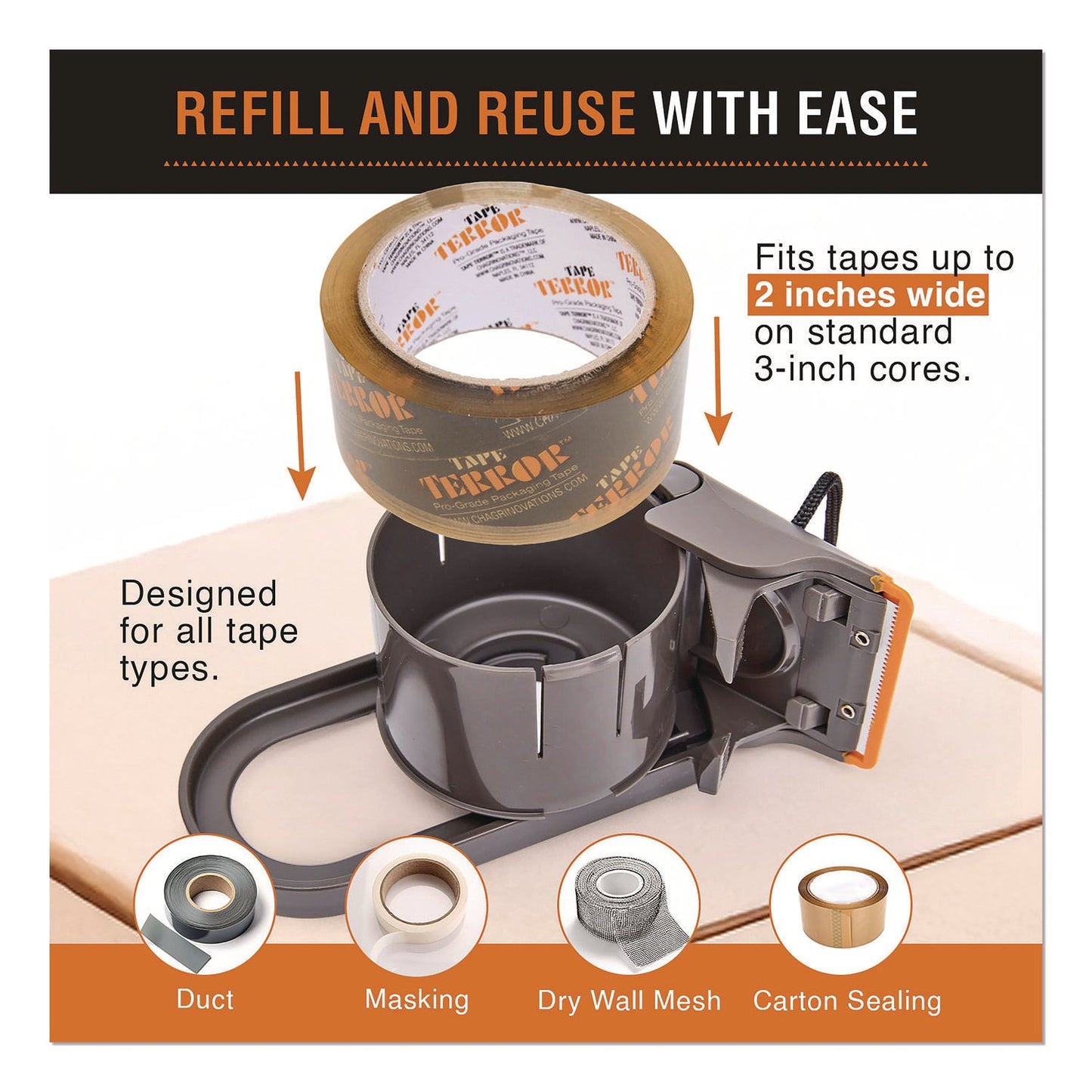 tape-terror™-tape-dispenser-with-tape-3-core-polypropylene-gray-orange-1-dispenser-2-rolls-pro-grade-packaging-tape-ch7tt05753_3