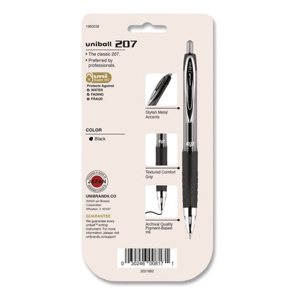 uniball® Signo 207 Gel Pen, Retractable, Medium 0.7 mm, Black Ink, Clear/Black Barrel, 5/Pack (UBC1960239)