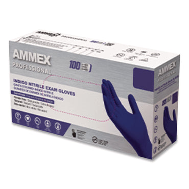 AMMEX® Professional Nitrile Exam Gloves, Powder-Free, X-Large, 3 mil Thick, Indigo, 100/Box (AXCAINPF48100)