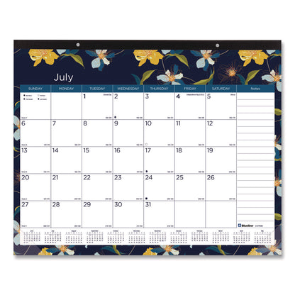 Blueline® Academic 18-Month Desk Pad Calendar, Floral Artwork, 22 x 17, White/Multicolor Sheets, Black Headband, July 2025 to Dec 2026 (REDCA1716BD)