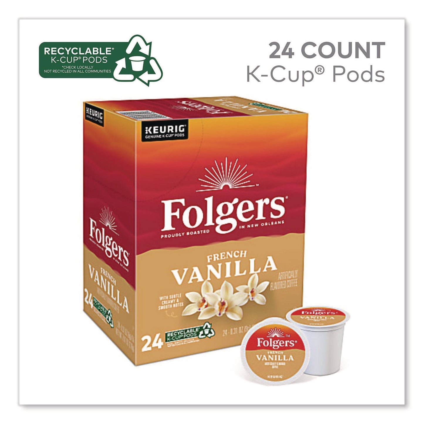 Folgers® French Vanilla Coffee K-Cups, French Vanilla, 24/Box, 4 Boxes/Carton (GMT6661CT)