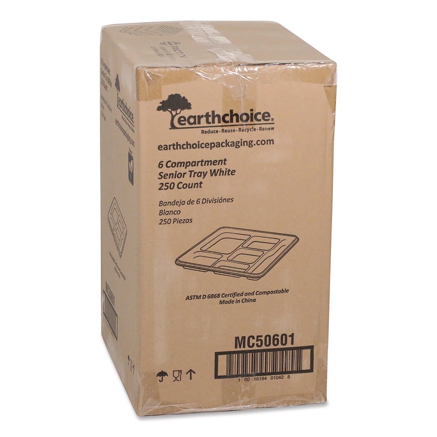 Pactiv Evergreen Compostable Fiber Blend School Lunch Tray, Heavy Duty, 8 x 12 x 1, White, 250/Carton (PCTMC50601)