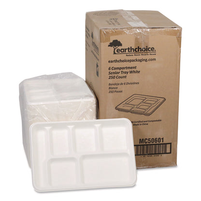 Pactiv Evergreen Compostable Fiber Blend School Lunch Tray, Heavy Duty, 8 x 12 x 1, White, 250/Carton (PCTMC50601)
