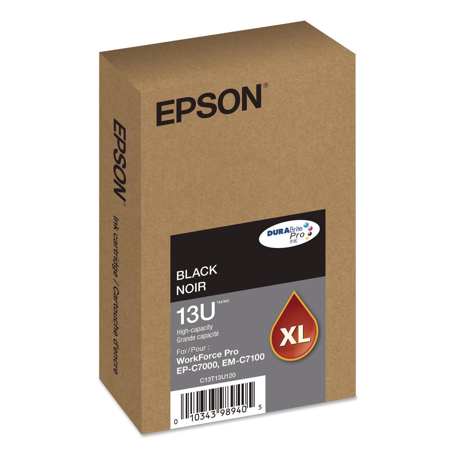 Epson® T13U120 (T13U) DURABrite Pro High-Yield Ink, 5,800 Page-Yield, Black (EPST13U120)