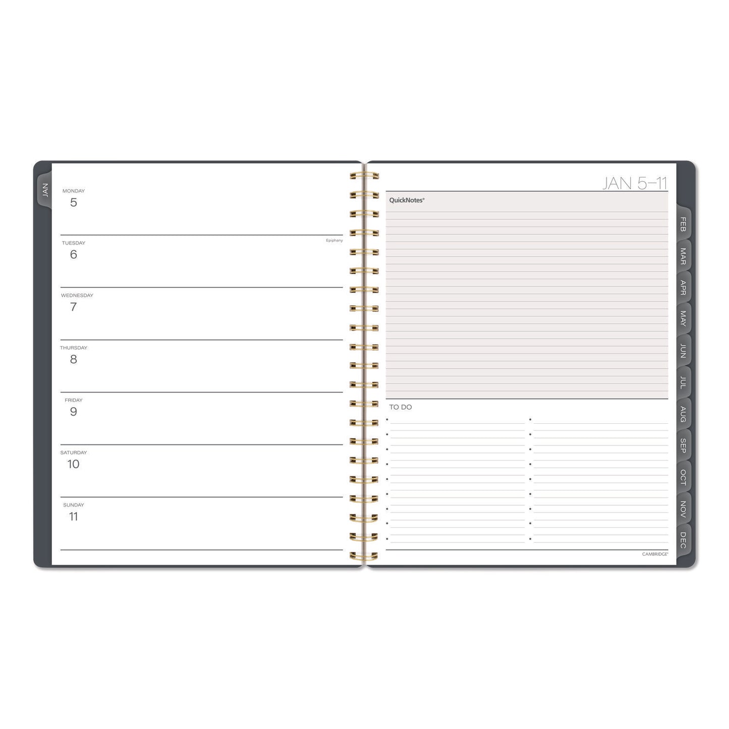 Cambridge® Hera Weekly Monthly Planner, Wavy Lines, 11 x 8.5, Black/Gold Cover, 12-Month (Jan to Dec): 2026 (AAG1765905)