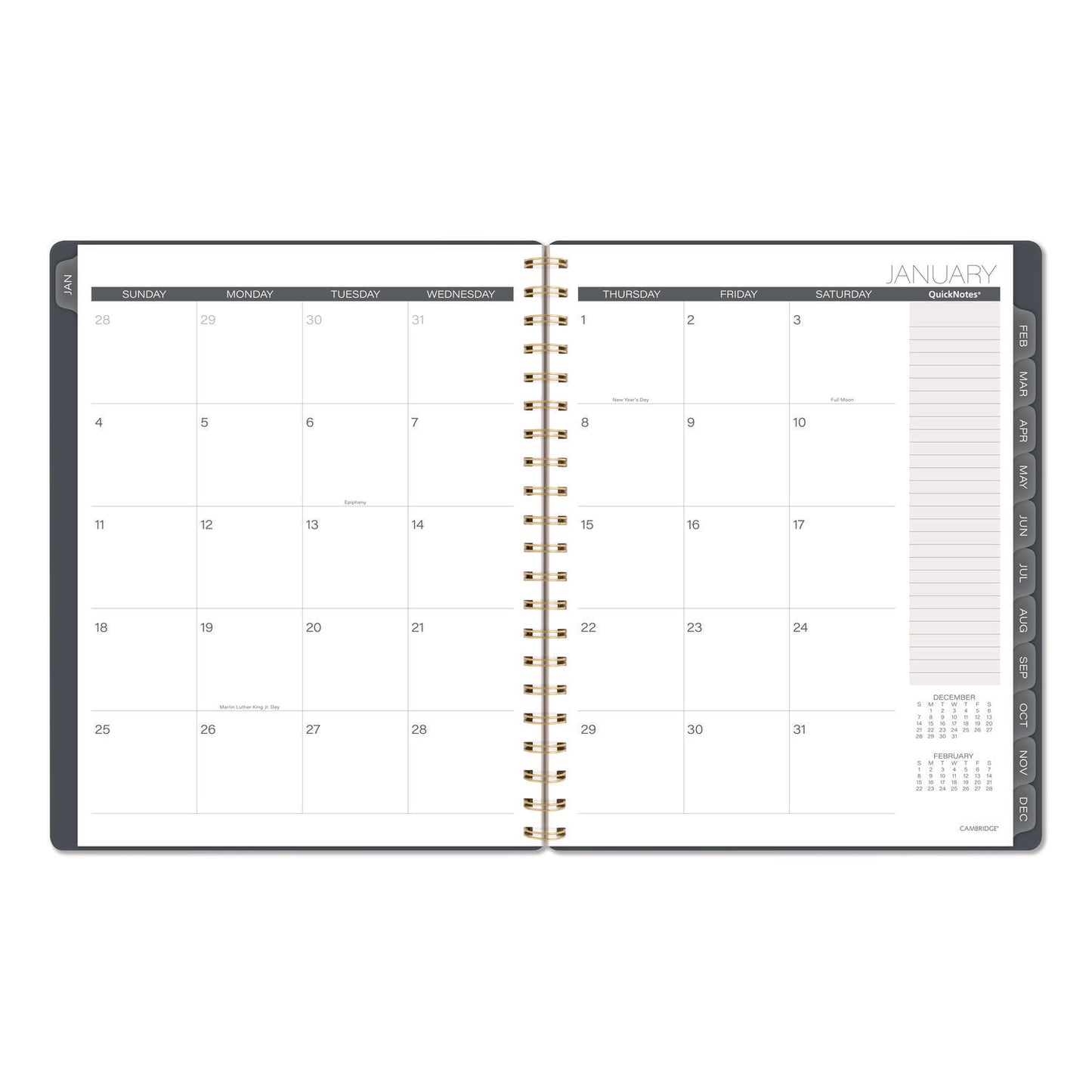 Cambridge® Hera Weekly Monthly Planner, Wavy Lines, 11 x 8.5, Black/Gold Cover, 12-Month (Jan to Dec): 2026 (AAG1765905)