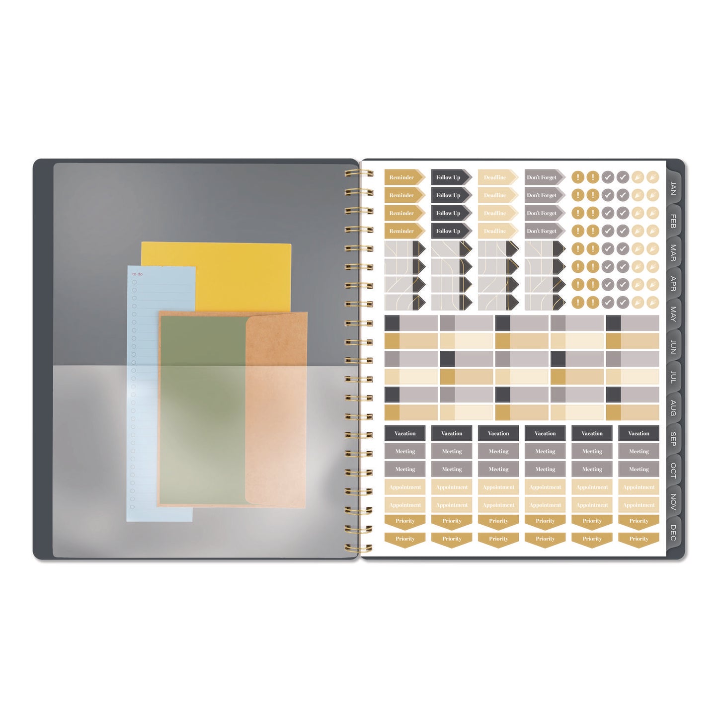 Cambridge® Hera Weekly Monthly Planner, Wavy Lines, 11 x 8.5, Black/Gold Cover, 12-Month (Jan to Dec): 2026 (AAG1765905)