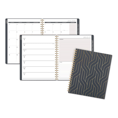 Cambridge® Hera Weekly Monthly Planner, Wavy Lines, 11 x 8.5, Black/Gold Cover, 12-Month (Jan to Dec): 2026 (AAG1765905)