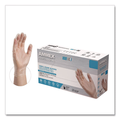 AMMEX® Professional Vinyl Exam Gloves, Powder-Free, Large, Clear, 100/Box (AXCVPF66100)