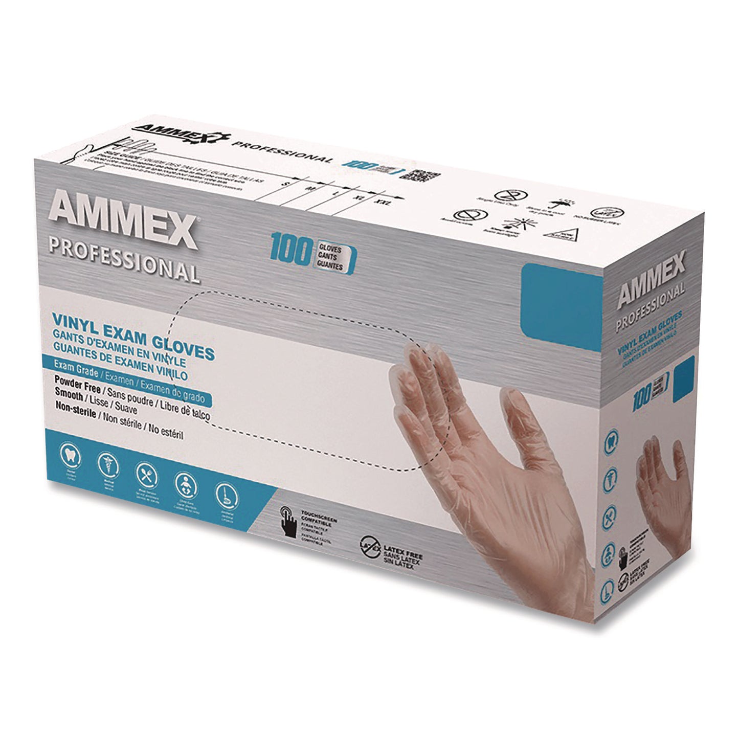 AMMEX® Professional Vinyl Exam Gloves, Powder-Free, Medium, Clear, 100/Box (AXCVPF64100)