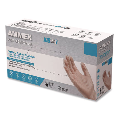 AMMEX® Professional Vinyl Exam Gloves, Powder-Free, Medium, Clear, 100/Box (AXCVPF64100)