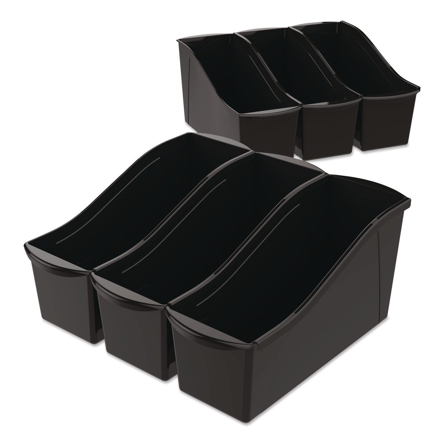 Storex Large Book Bin, 2 gal, 5.3" x 14.3" x 7", Black, 6/Pack (STX70109E06C)