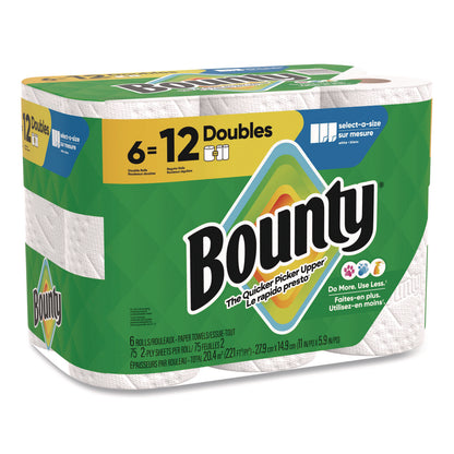 Bounty® Select-a-Size Kitchen Roll Paper Towels, 2-Ply, White, 10.2 x 11, 75 Sheets/Roll, 6 Triple Rolls/Pack (PGC16008)