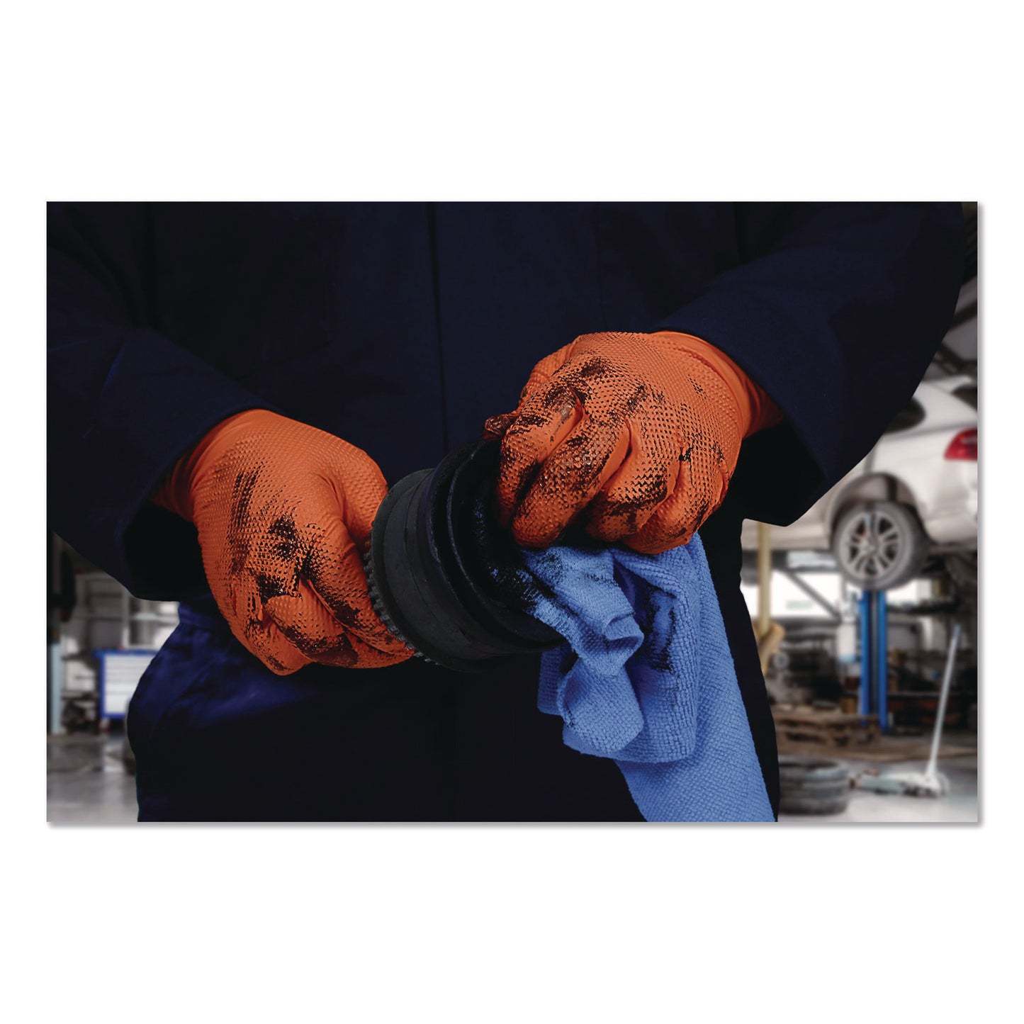 GloveWorks® by AMMEX® Ultra Industrial Flock-Lined Nitrile Disposable Gloves, Medium, 8 mil Thick, 9.06" Long, Orange, 50/Box, 10 Boxes/Carton (AXCGWUOFN44050)