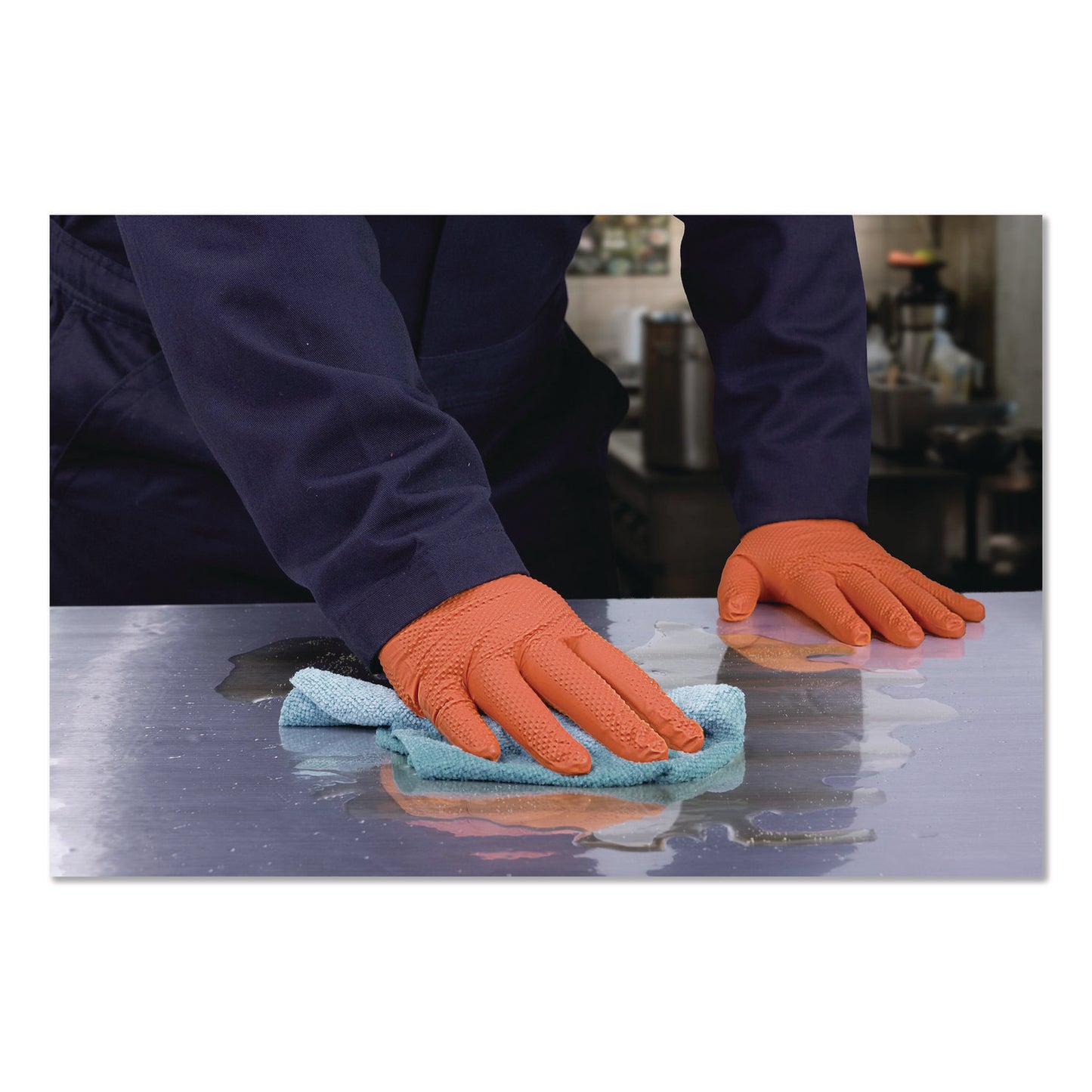GloveWorks® by AMMEX® Ultra Industrial Flock-Lined Nitrile Disposable Gloves, Medium, 8 mil Thick, 9.06" Long, Orange, 50/Box, 10 Boxes/Carton (AXCGWUOFN44050)