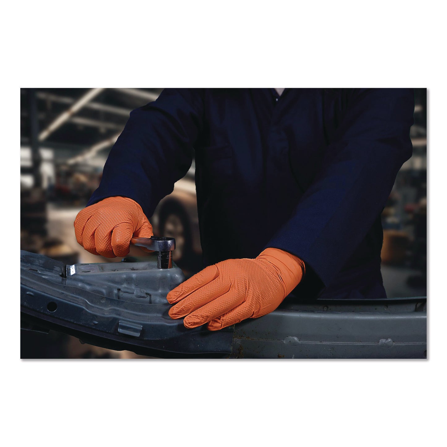 GloveWorks® by AMMEX® Ultra Industrial Flock-Lined Nitrile Disposable Gloves, Medium, 8 mil Thick, 9.06" Long, Orange, 50/Box, 10 Boxes/Carton (AXCGWUOFN44050)
