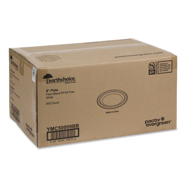 Pactiv Evergreen EarthChoice Fiber-Blend Bagasse Dinnerware, Plate, 9" dia, White, 500/Carton (PCTYMC50009BB)